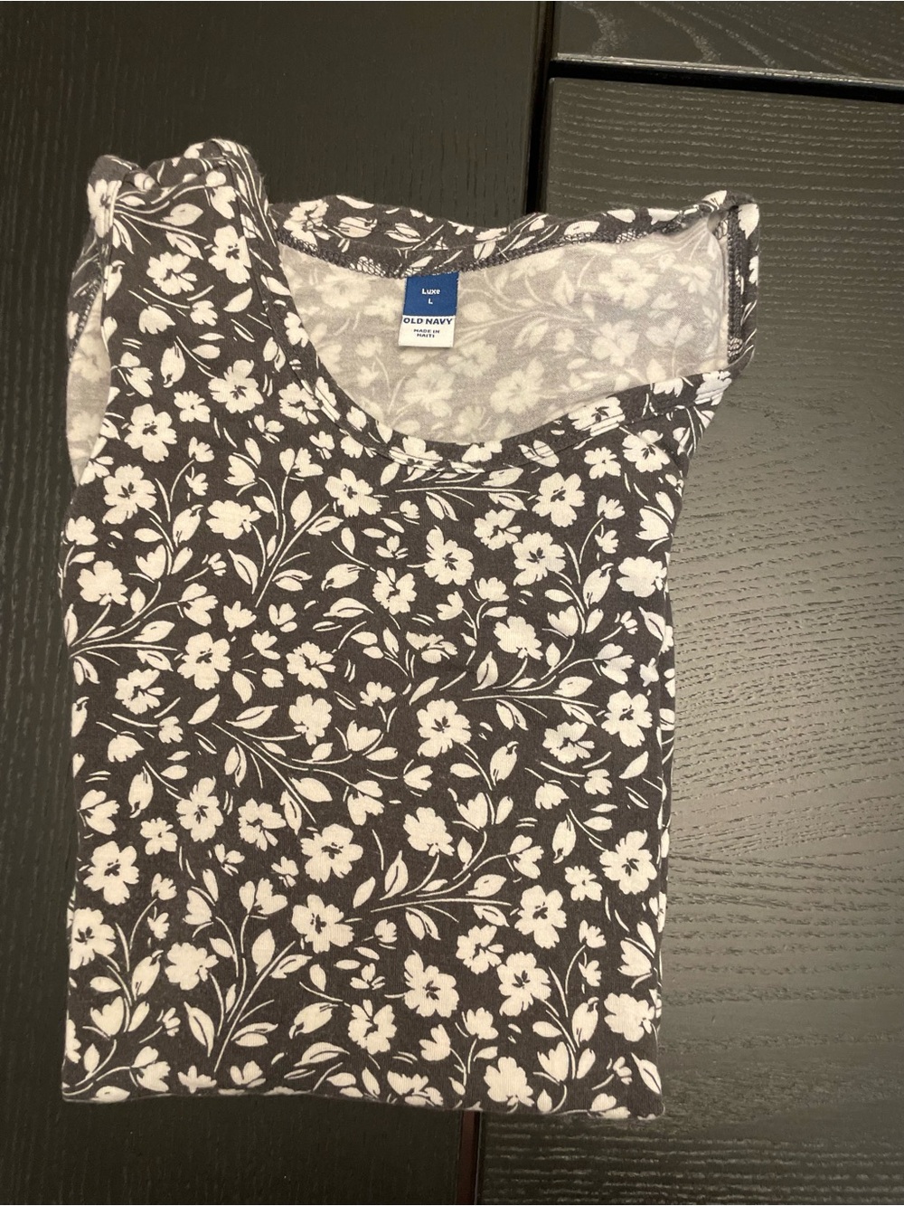 Old Navy Black Floral Scoop Neck Tank Top